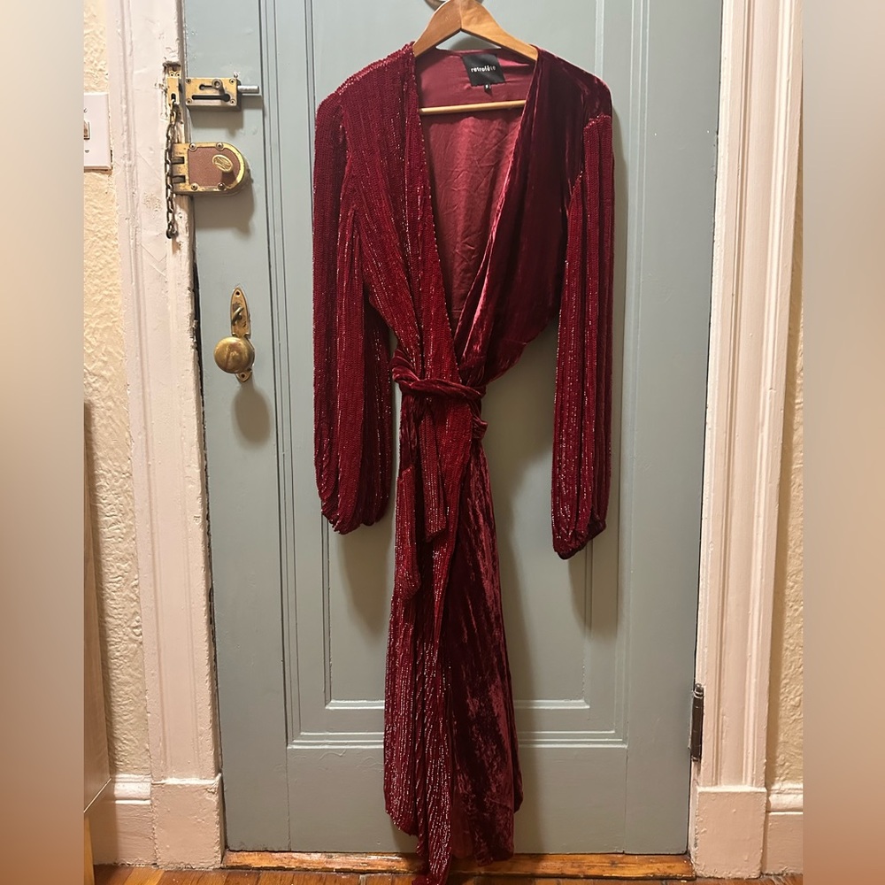 Red Velvet and Sequined Wrap Dress
